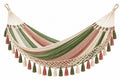Amaca 200 x 150 cm in cotone verde crema terracotta con frange stile bohémien - CORMELVIA