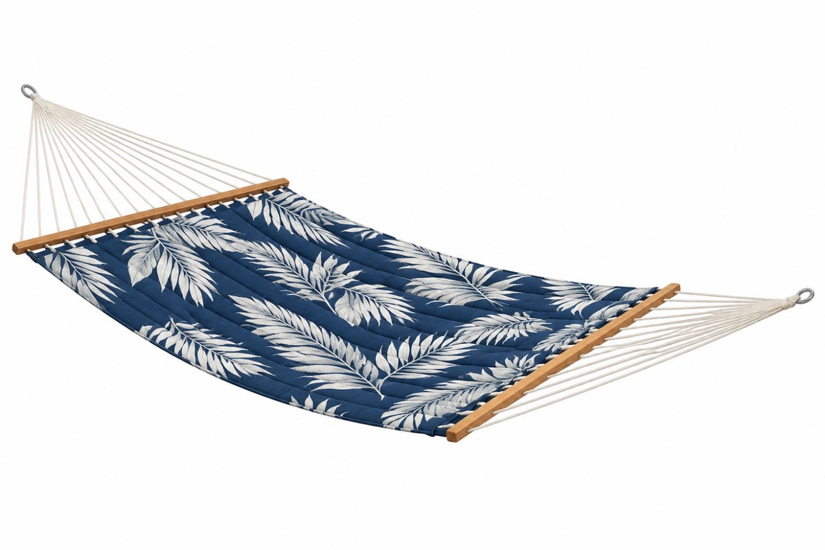Amaca 200 x 140 cm in tessuto blu con barre in legno per esterno - CORMELVIA