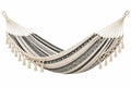 Amaca 200 x 100 cm in cotone beige e nero con frange per giardino - CORMELVIA