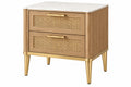 Comodino 60 x 45 x 65 cm in legno beige con rattan e piano effetto marmo - due cassetti stile moderno - CORMELVIA