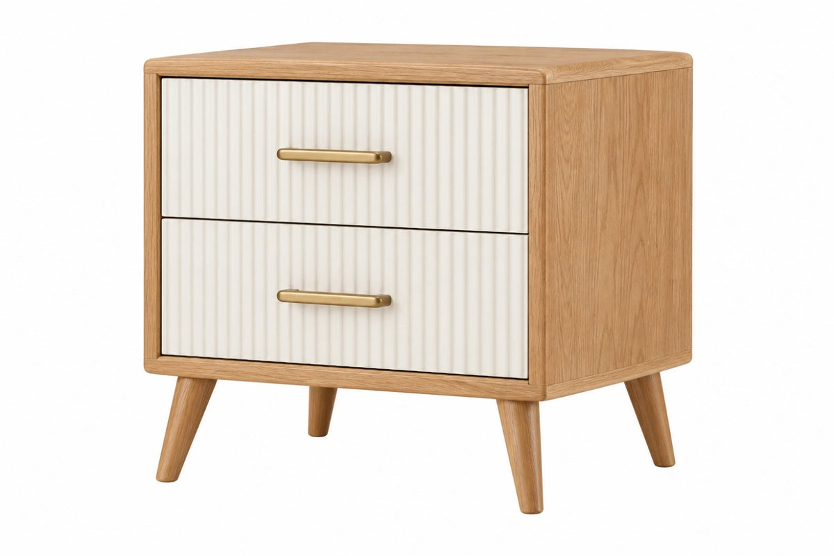 Comodino 50 x 40 x 60 cm in legno naturale e bianco con 2 cassetti stile retrò - CORMELVIA