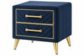 Comodino 55 x 40 x 60 cm in velluto blu navy con 2 cassetti e gambe metalliche dorate - CORMELVIA