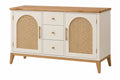 Credenza 140 x 40 x 85 cm in legno bianco e naturale con ante in rattan - stile nordico contenitore - CORMELVIA