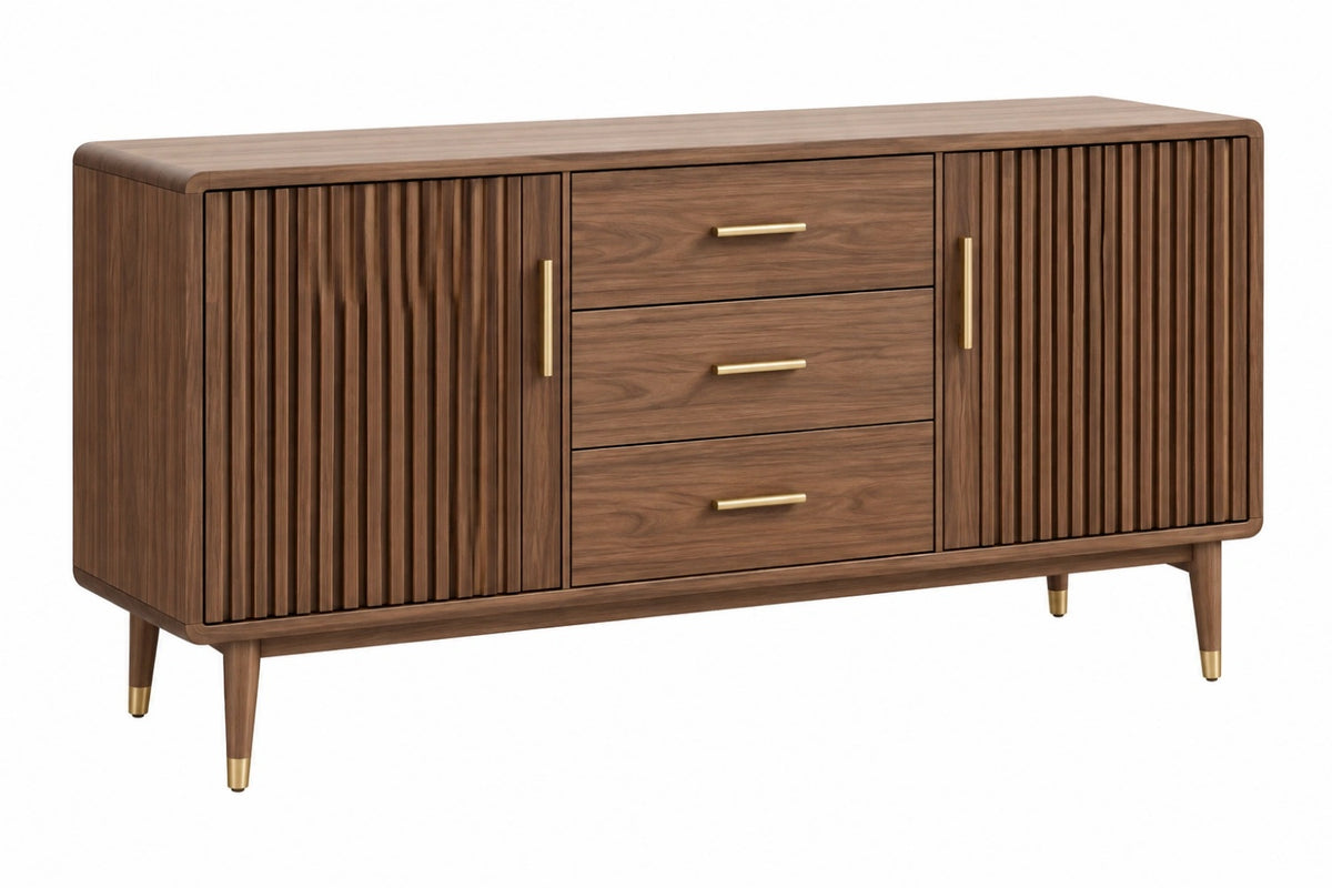 Credenza 180 cm in legno noce con 3 cassetti 2 ante stile moderno - CORMELVIA