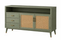 Credenza 160 x 40 x 85 cm in legno verde con rattan intrecciato - mobile contenitore con 3 cassetti e 2 ante - CORMELVIA