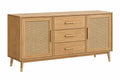 Credenza 160 x 45 x 80 cm in legno naturale e rattan con 3 cassetti e 2 ante stile retrò - CORMELVIA