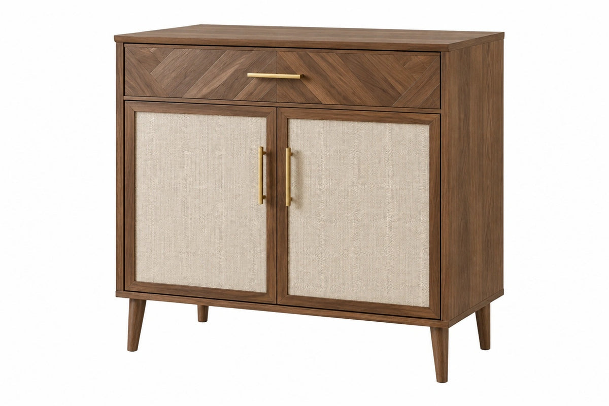 Credenza 90 x 40 x 95 cm in legno marrone e beige con 2 ante e cassetto stile moderno - CORMELVIA