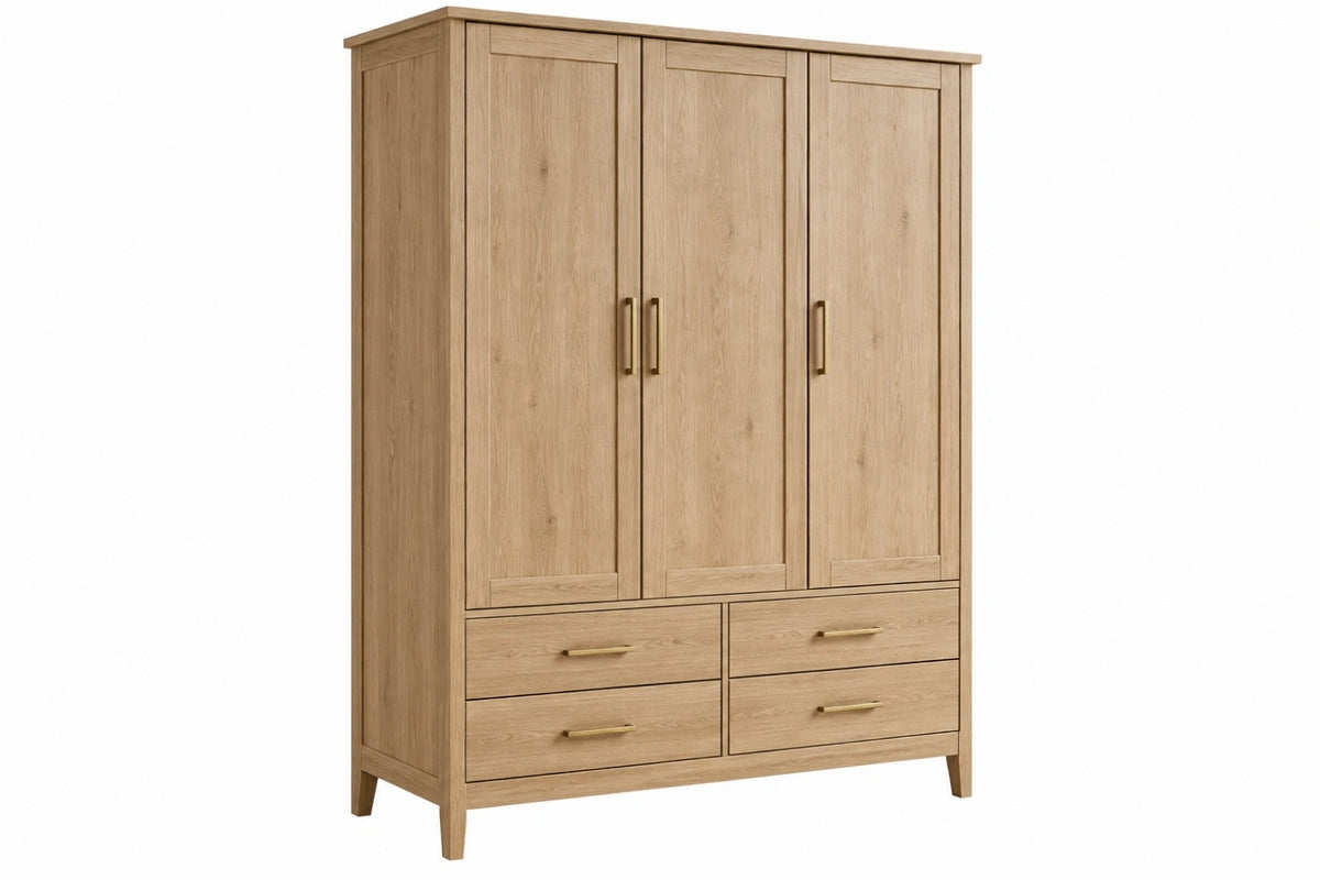 Armadio 160 x 60 x 210 cm effetto rovere con 3 ante e 4 cassetti stile moderno - CORMELVIA