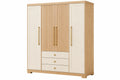 Armadio 160 x 55 x 200 cm in legno beige e rovere con 4 ante e 3 cassetti stile contemporaneo - CORMELVIA