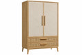 Armadio guardaroba 100 x 50 x 190 cm in legno naturale con ante in tessuto e cassetti in rattan - stile nordico - CORMELVIA