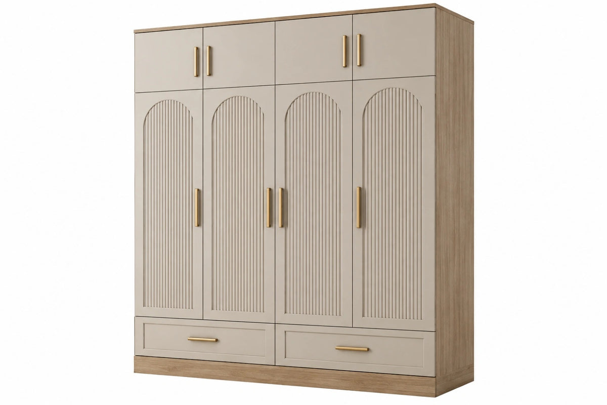 Armadio 160 x 55 x 200 cm in legno composito beige e rovere con 6 ante 2 cassetti stile moderno - CORMELVIA