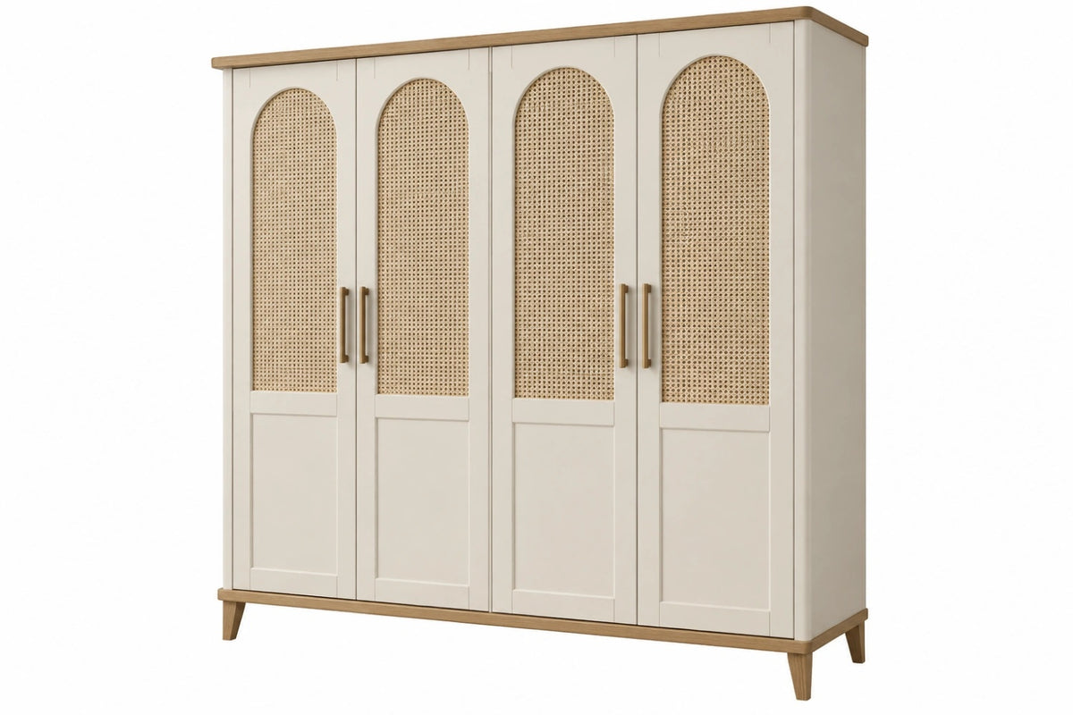 Armadio 200 x 55 x 200 cm in legno beige e naturale a 4 ante stile boho - CORMELVIA