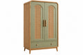 Armadio 100 x 50 x 180 cm in legno verde salvia con rattan intrecciato - 2 ante e cassetto stile retrò - CORMELVIA
