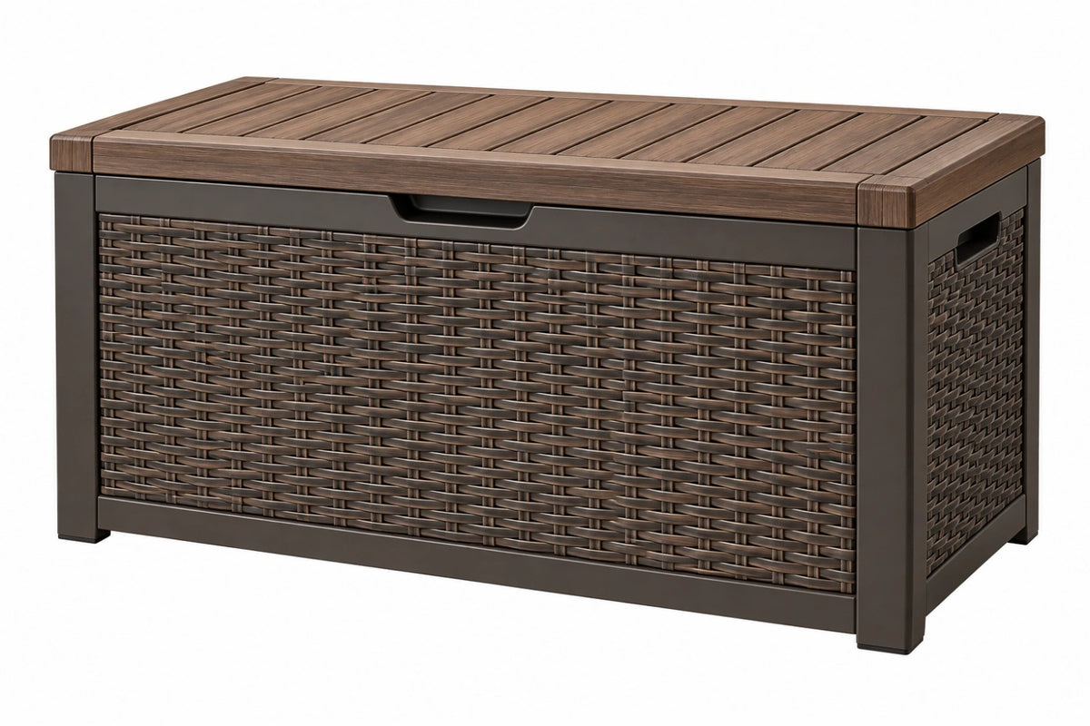 Cassapanca da esterno 120 x 60 x 62 cm in rattan sintetico marrone con coperchio - CORMELVIA