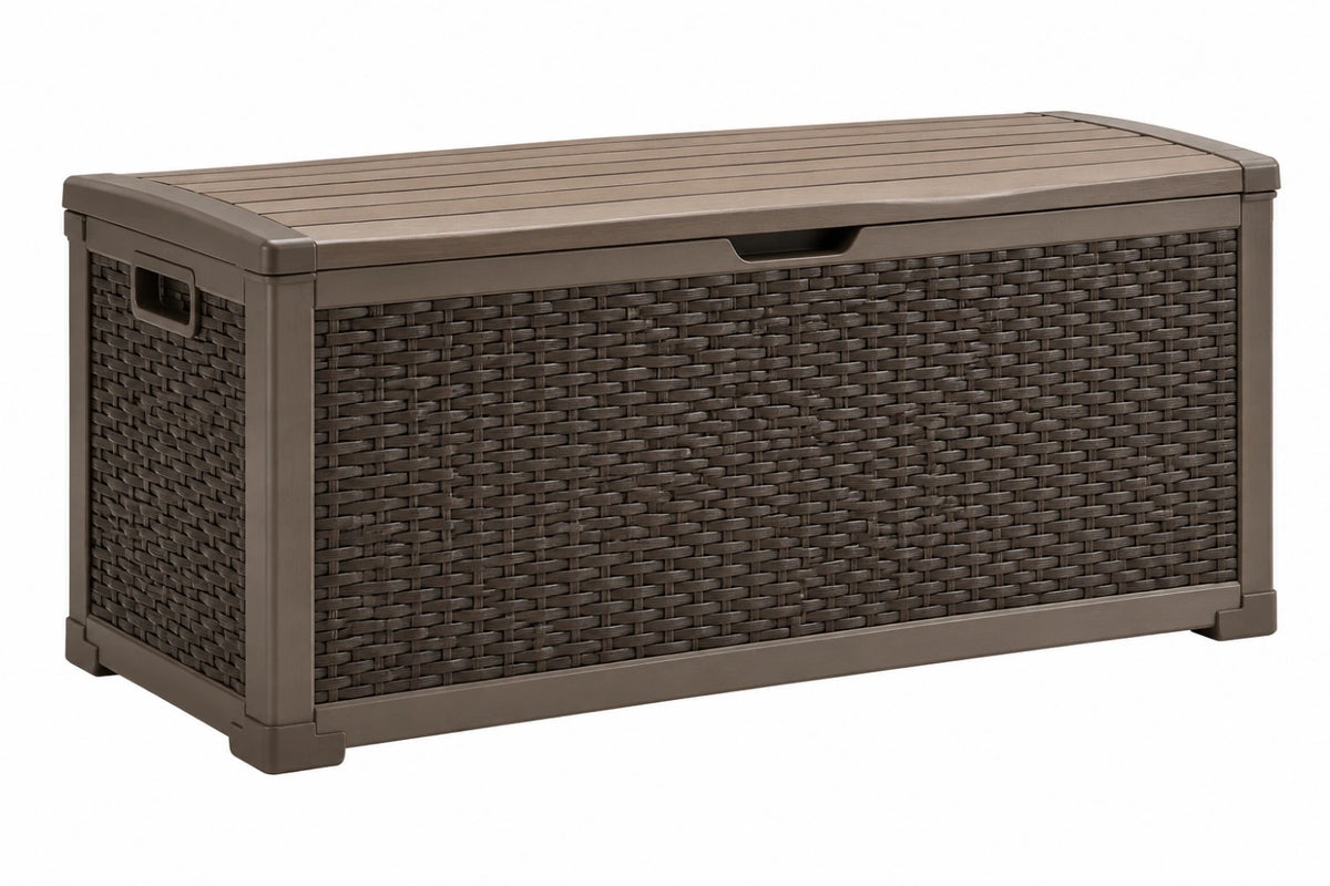 Baule contenitore da esterno 120 x 56 x 63 cm in resina marrone con coperchio - CORMELVIA