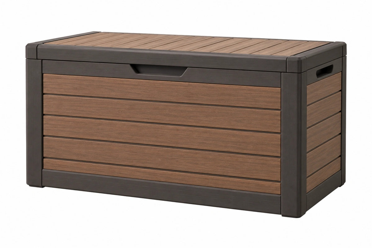 Cassapanca contenitore da esterno 120 x 60 x 65 cm in resina marrone antracite con coperchio - CORMELVIA