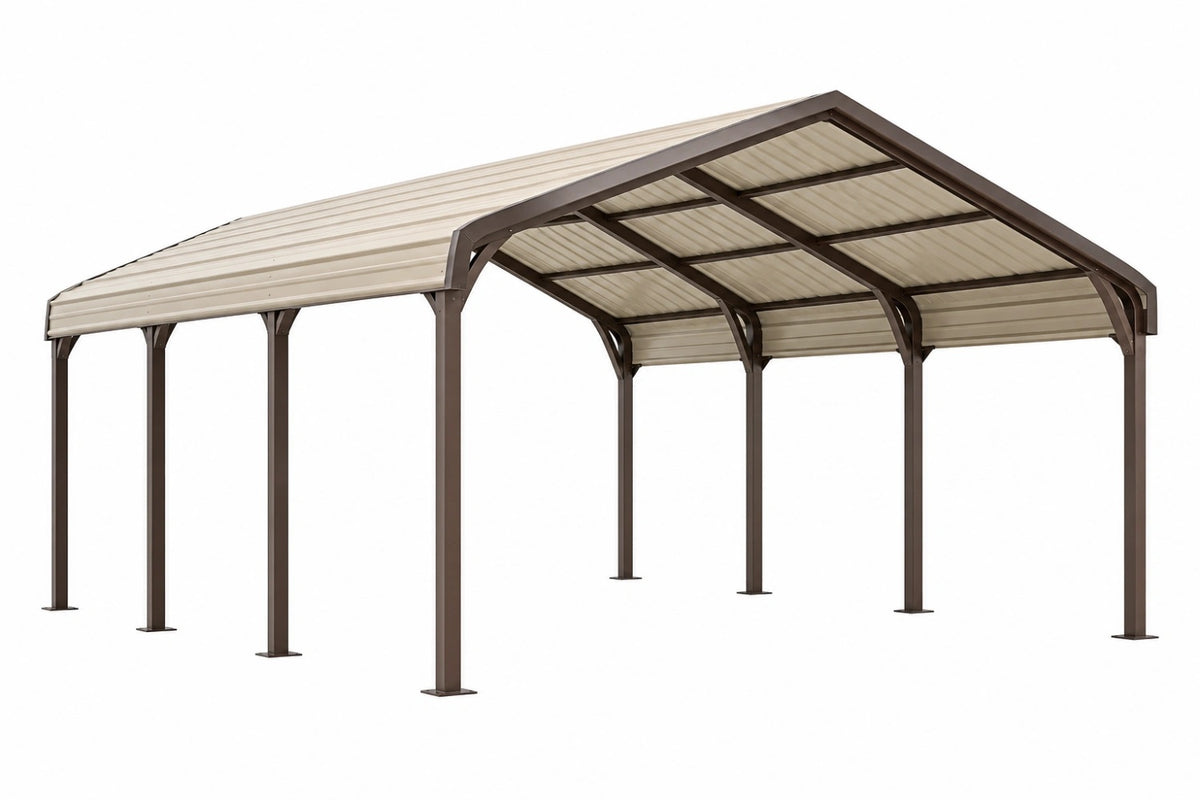 Tettoia per auto 600 x 300 x 270 cm in acciaio marrone con copertura ondulata per esterni - CORMELVIA