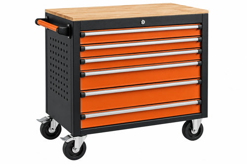 Carrello portautensili 78 x 46 x 98 cm in acciaio nero e arancione con 7 cassetti e ruote - CORMELVIA