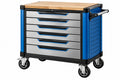 Carrello portautensili 110 x 50 x 95 cm in acciaio blu nero con piano in legno e 6 cassetti - CORMELVIA