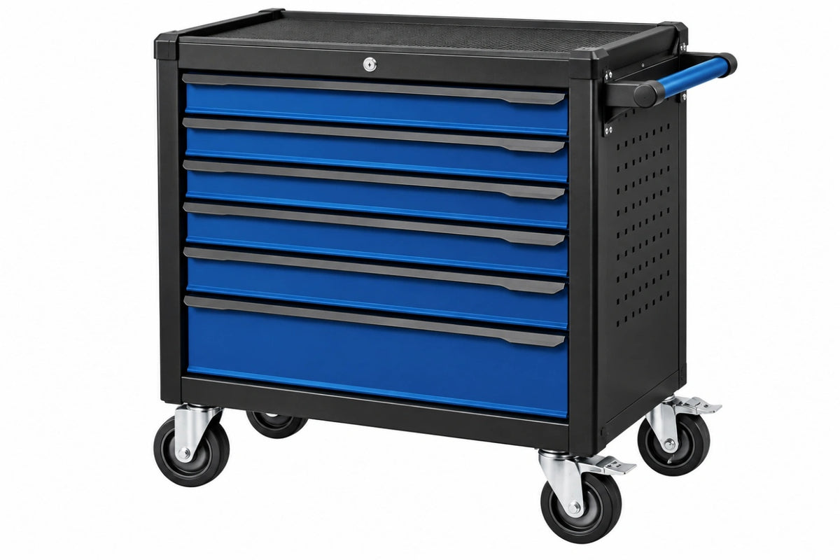 Carrello portautensili 76 x 46 x 97 cm in acciaio blu nero con 7 cassetti e ruote - CORMELVIA