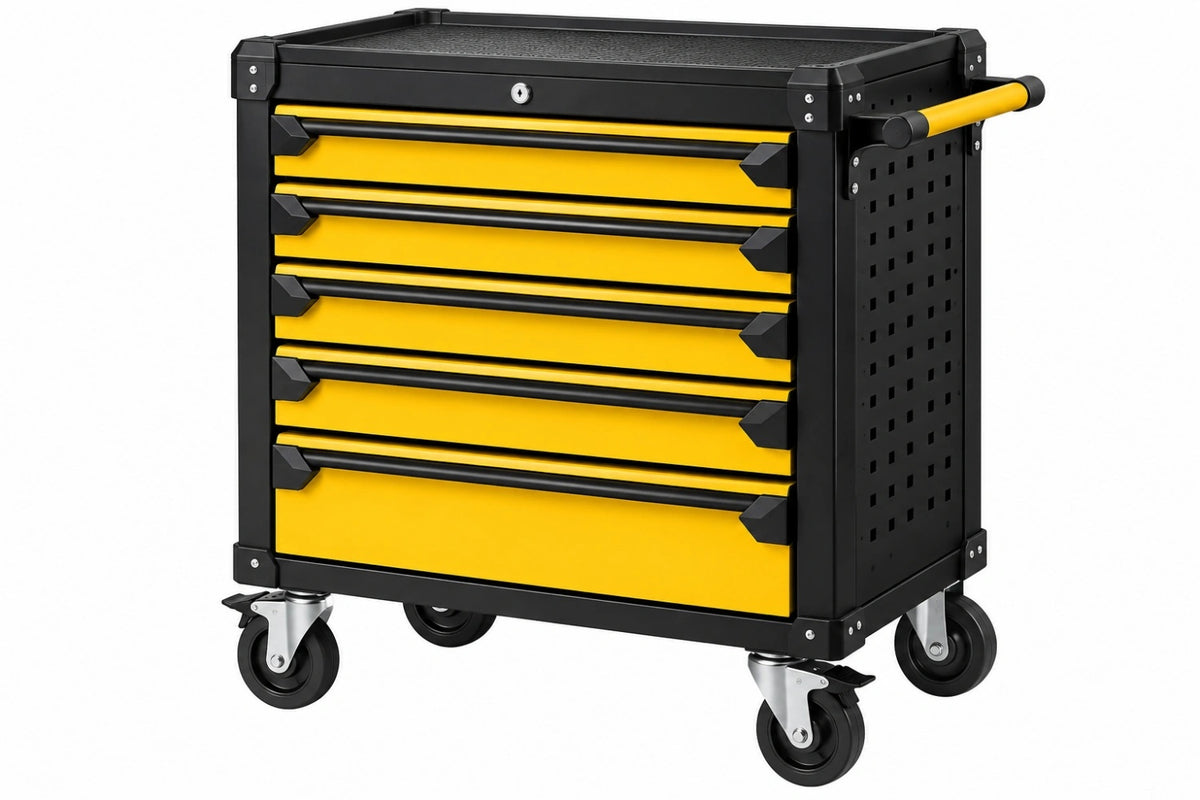 Carrello portautensili 77 x 46 x 97 cm in acciaio nero/giallo con 7 cassetti e ruote - CORMELVIA
