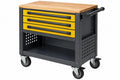 Carrello portautensili 90 x 50 x 95 cm in acciaio nero e giallo con piano in legno e 3 cassetti - CORMELVIA