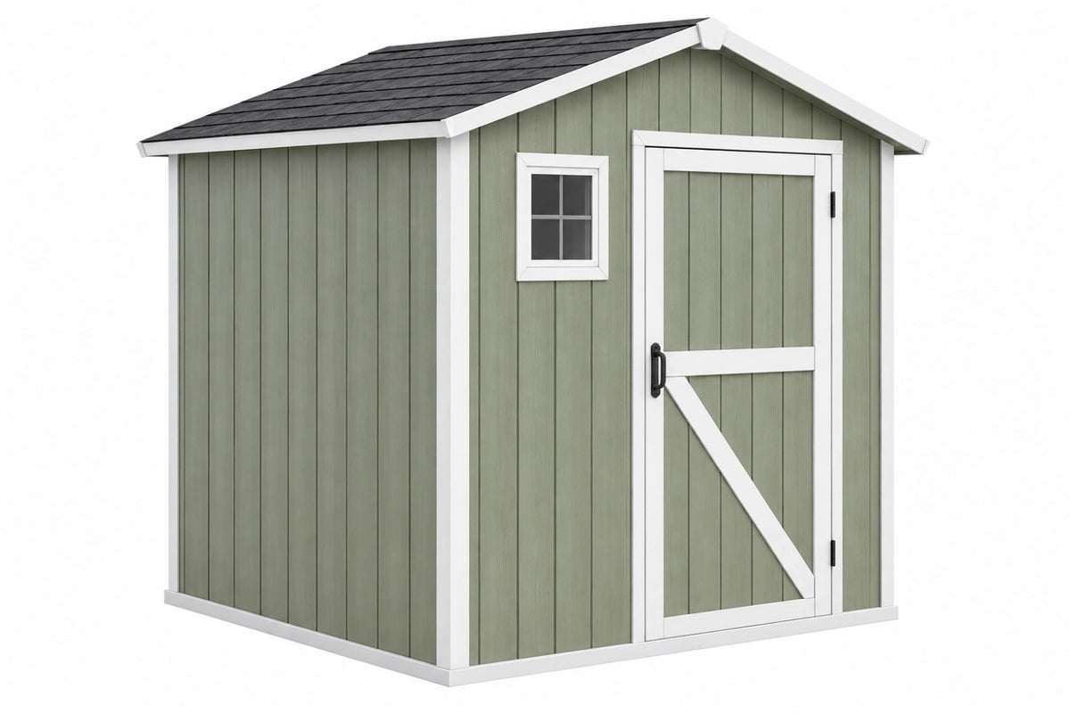 Casetta da giardino 191 x 122 x 201 cm in resina verde salvia e bianco con porta e finestra - CORMELVIA