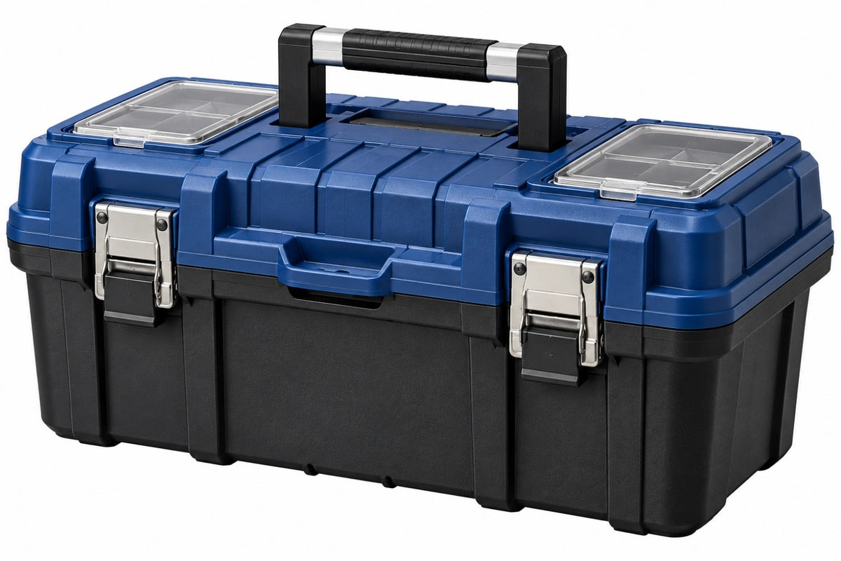 Cassetta portautensili 55 x 30 x 28 cm in plastica blu e nera con organizer e maniglia - CORMELVIA