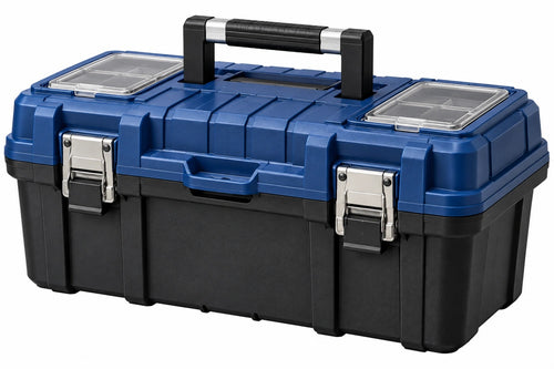 Cassetta portautensili 55 x 30 x 28 cm in plastica blu e nera con organizer e maniglia - CORMELVIA