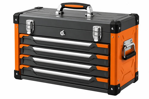 Cassettiera portautensili 60 cm 30 cm 40 cm in acciaio nero/arancione con 5 cassetti e maniglie - CORMELVIA