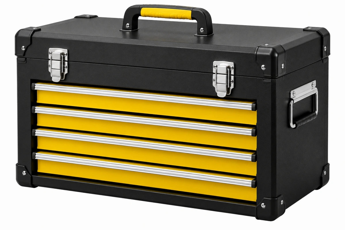 Cassetta portautensili 60 x 30 x 38 cm in metallo nero e giallo con 4 cassetti - CORMELVIA
