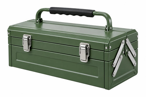Cassetta portautensili 50 cm in metallo verde con maniglia e chiusure - stile industriale - CORMELVIA