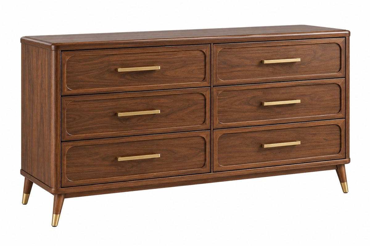 Cassettiera 160 x 45 x 85 cm in legno marrone con sei cassetti stile moderno - CORMELVIA
