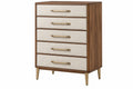 Cassettiera 80 x 45 x 120 cm in legno marrone e rivestimento beige - 5 cassetti stile moderno - CORMELVIA