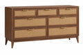 Cassettiera 160 x 45 x 90 cm in legno marrone e rattan - contenitore stile retrò - CORMELVIA