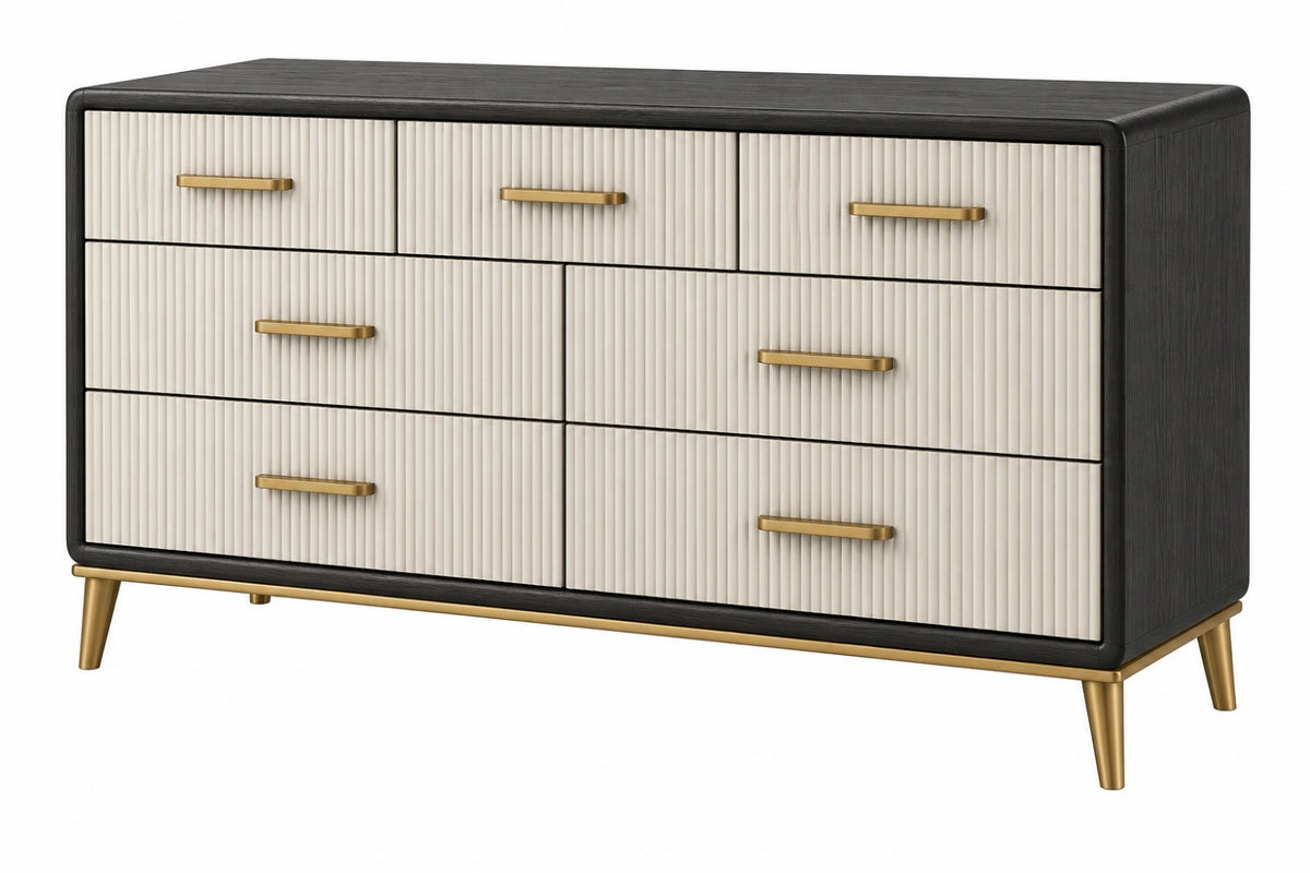 Cassettiera 160 x 45 x 90 cm in legno nero e bianco con 7 cassetti stile moderno - CORMELVIA